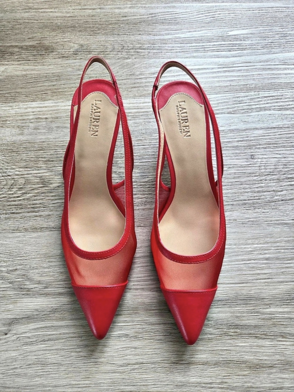Lauren Ralph Lauren Lolah CP Toe-PM-SLG Pointed Toe Slingback Heels in Red US 7